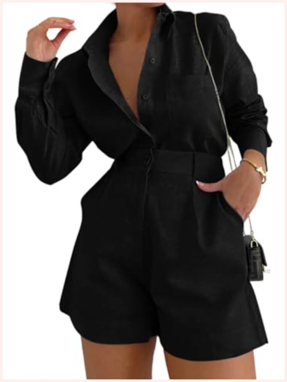 Women's 2 Piece Outfit Button Down Shirt and High Waisted Shorts Set with